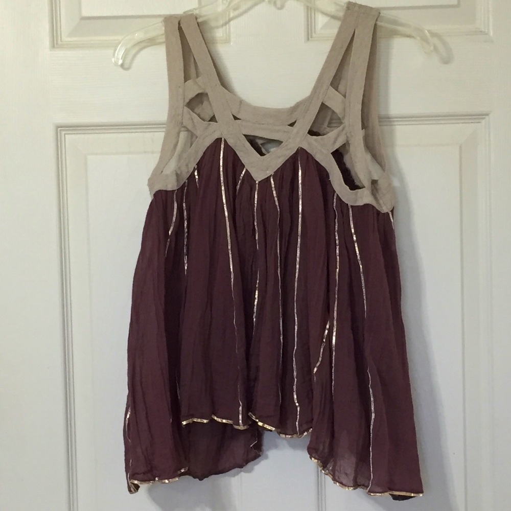 Free People Purple and Cream Tank Top